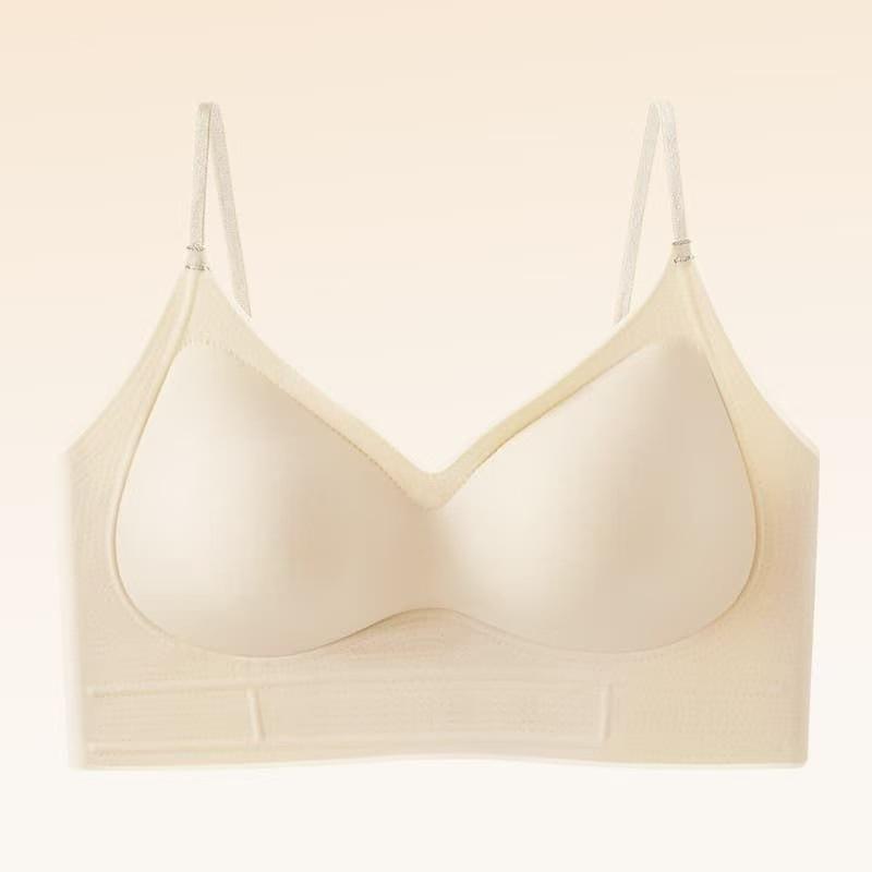 

Cream White Seamless Wireless Bra with Thin Adjustable Straps and Soft Support M шампанського