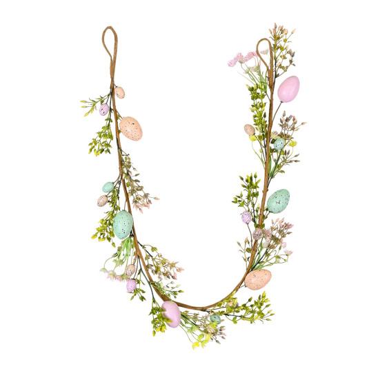 Ostergirlande Künstliche Eiergirlande mit Lammohren Blättern für Frühling Kaminsims Kamin Fenster Wand Innen Außen Dekor