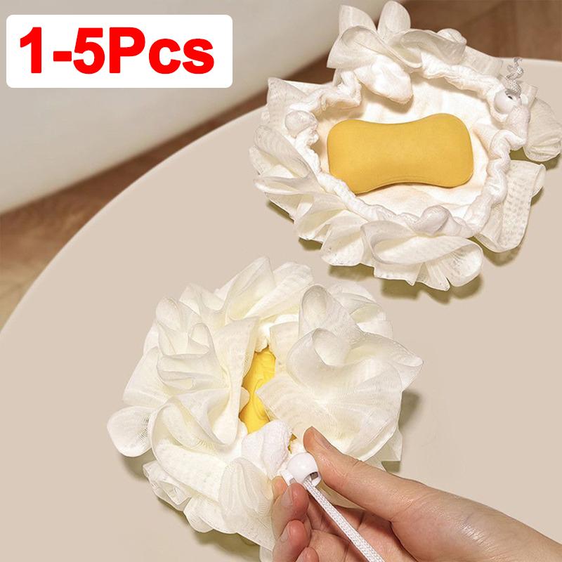 Soft Exfoliating Bath Ball Loofah With Drawstring Mesh Sponge For Skin Care Bathing Towel Soap Pouch Body Scrubber Shower Gift Spa Tool 1/2/3/4/5 PCS