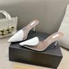 Fashion 2025 New Style Patent Leather Pvc Heart-Shaped Pointed-Toe Thin Heel Half-Slippers High Heel Sandals For Women'S Summer