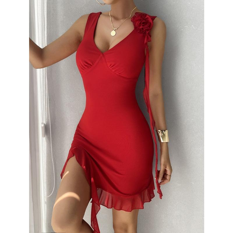 Women's Summer Y2K Solid Color Slim Mesh Halter Dresses