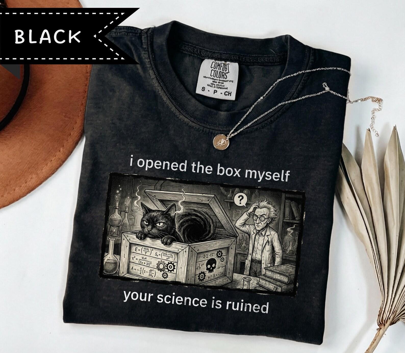 Funny Cat Science Shirt, Black Cat, Retro Goth Graphic Tee L