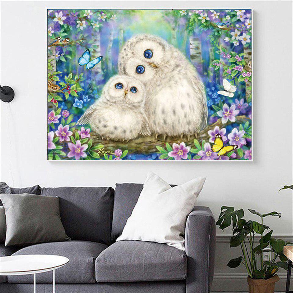 Diamond Embroidery Two Forest Owls Mosaic Crystal 5D Full Round Drill Diamond Painting
