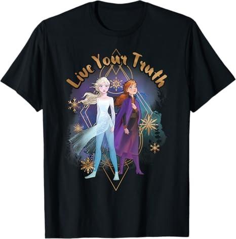 Frozen 2 Elsa Anna Live Your Truth Black TShirt S