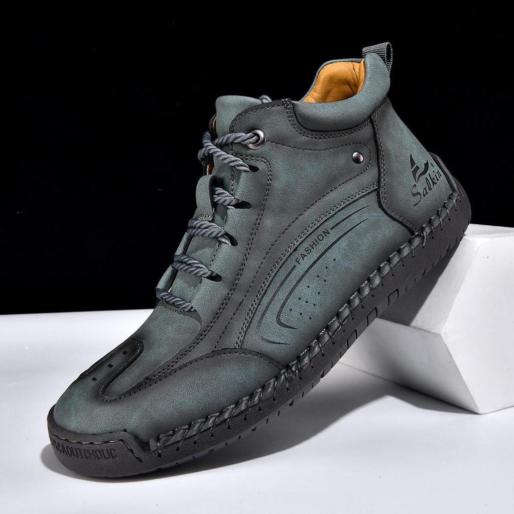 Men's Plus Size Hand-Stitched Leather Fashion Boots - Comfortable Outdoor Casual Loafers by Dr. Martens Street Trend