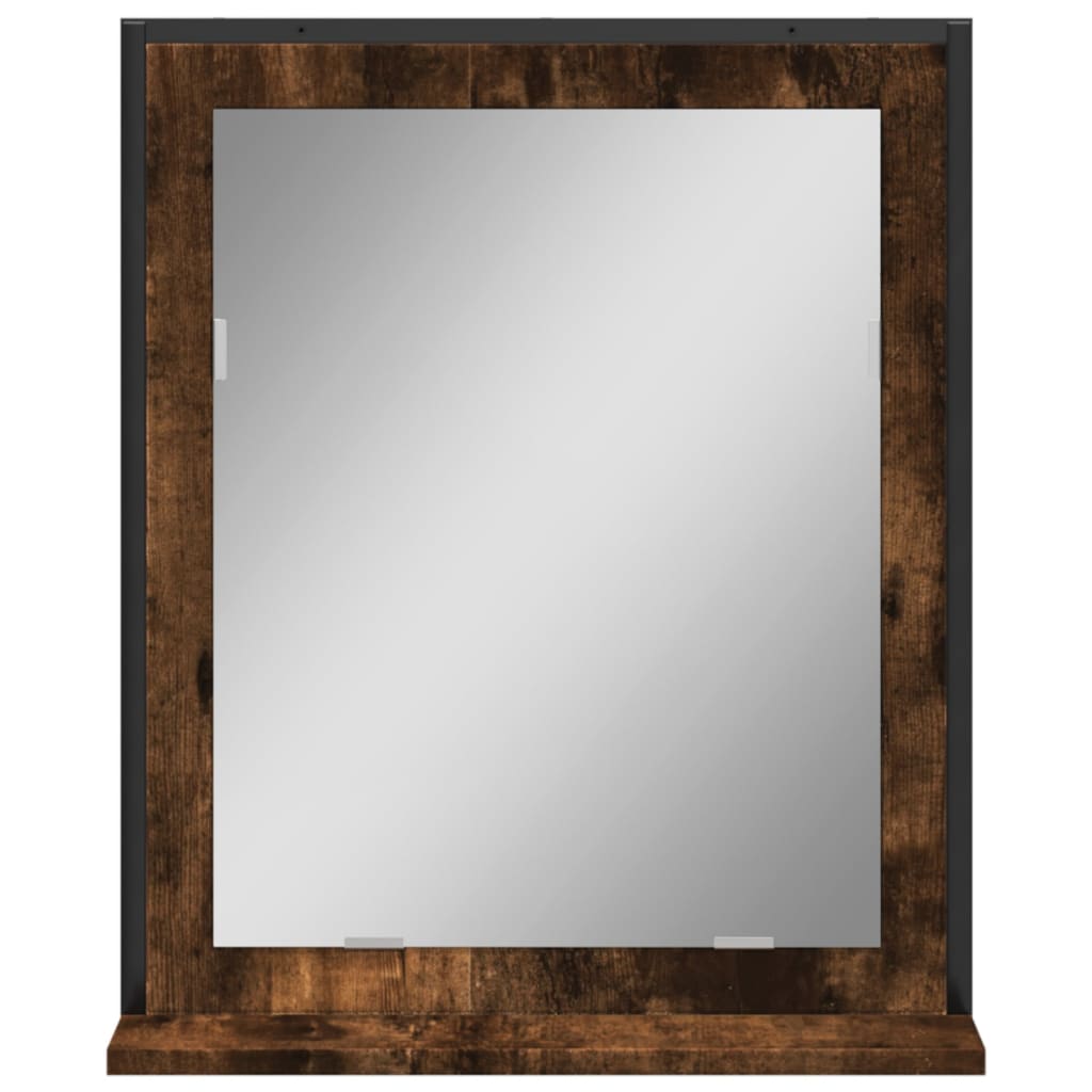 Badezimmerspiegel Mit Regal, Wandspiegel Für Das Badezimmer, Duschspiegel, Rauch-Eiche 50x12x60 Cm Holzwerkstoff
