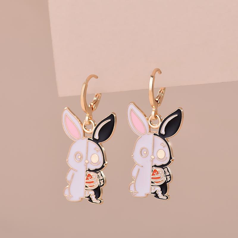 Colorful Aesthetic Animal Cat Rabbit Koi Dragon Earrings For Women Girls Enameled Delicate Gold Color Hoop Earrings Jewelry Gift