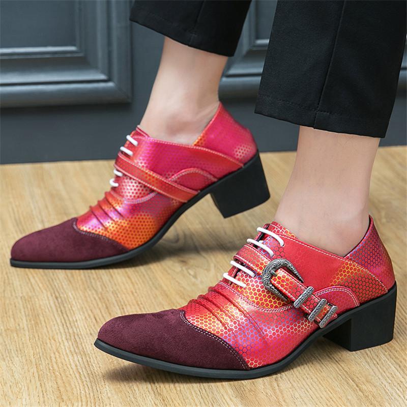 New Men's Charm Mixed Patchwork Monk Strap Pointed Height Increasing Shoes Male Dress Wedding Homecoming Footwear Zapatos Hombre