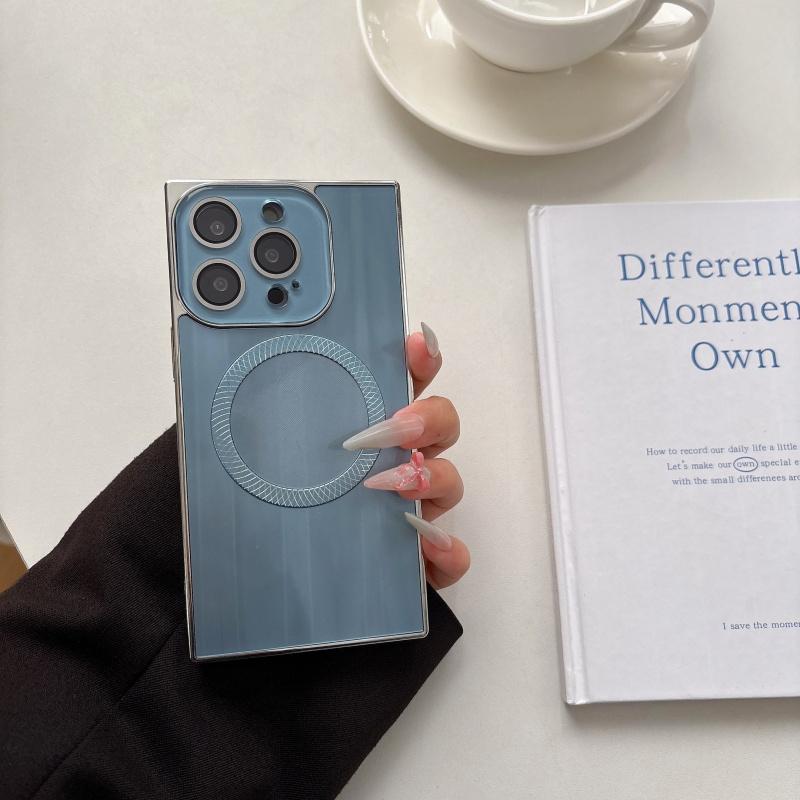 2025 Square CD texture electroplated magnetic phone Case with lens film, suitable for iPhone 16 Pro Max 15 14 13 Pro full anti-drop protective Cover