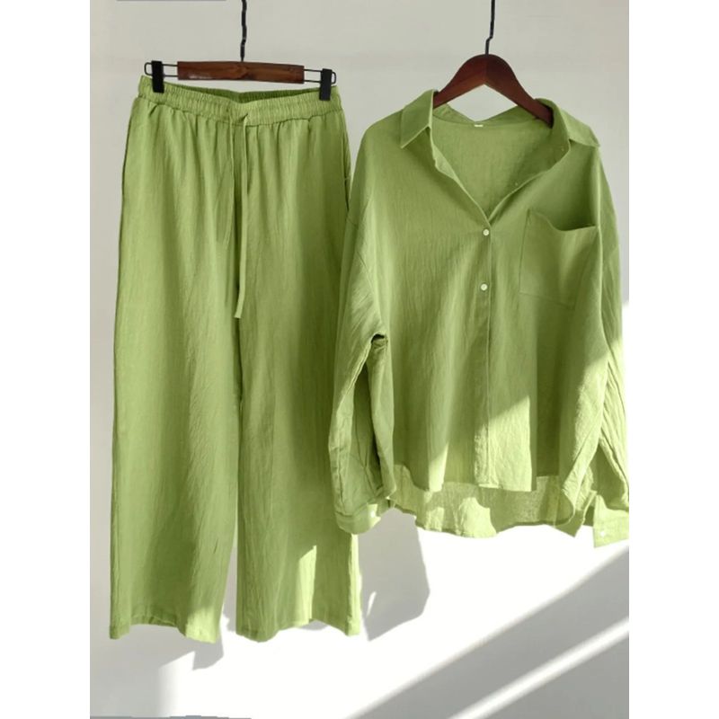 Large Shirt + High Waisted Pants Set Plus Size Shirt + High Waist Loose Pants Suit