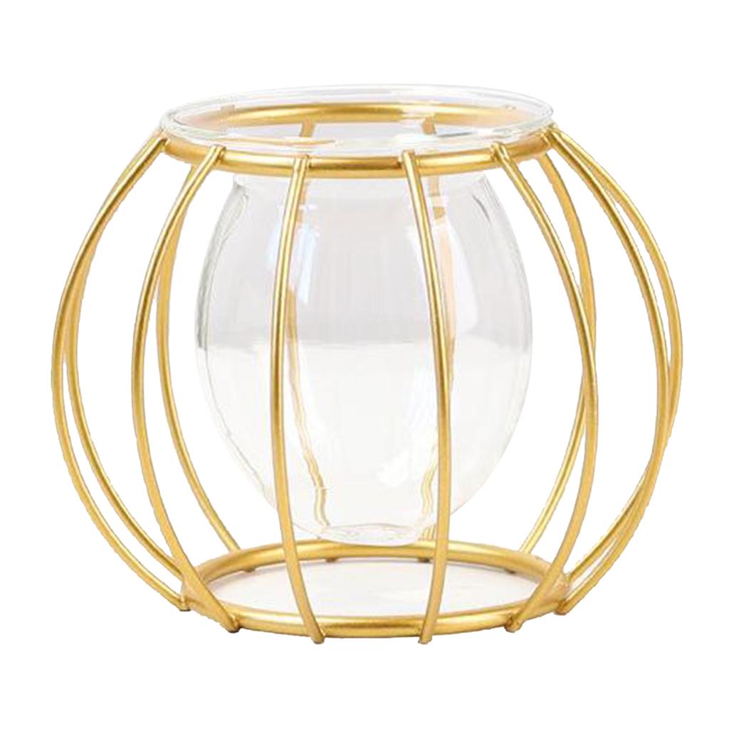 Metal Wire 3D Geometric Hydroponics Vase Holder Watering Planter Flower Pots Test Tube Vase Plants Home Desktop Table Decor