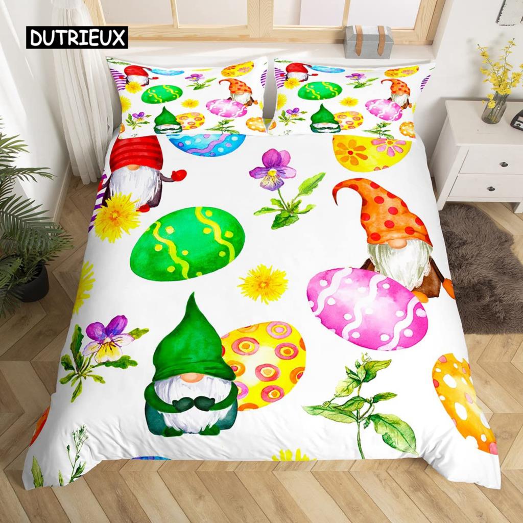 Kawaii Králičí Povlak na Peřinu Roztomilý Mazlíček Zvíře Povlak na Přikrývku Boho Květinový Velikonoční Vajíčka Ložní Set Šťastné Velikonoce Dárky pro Dívky Teenagery