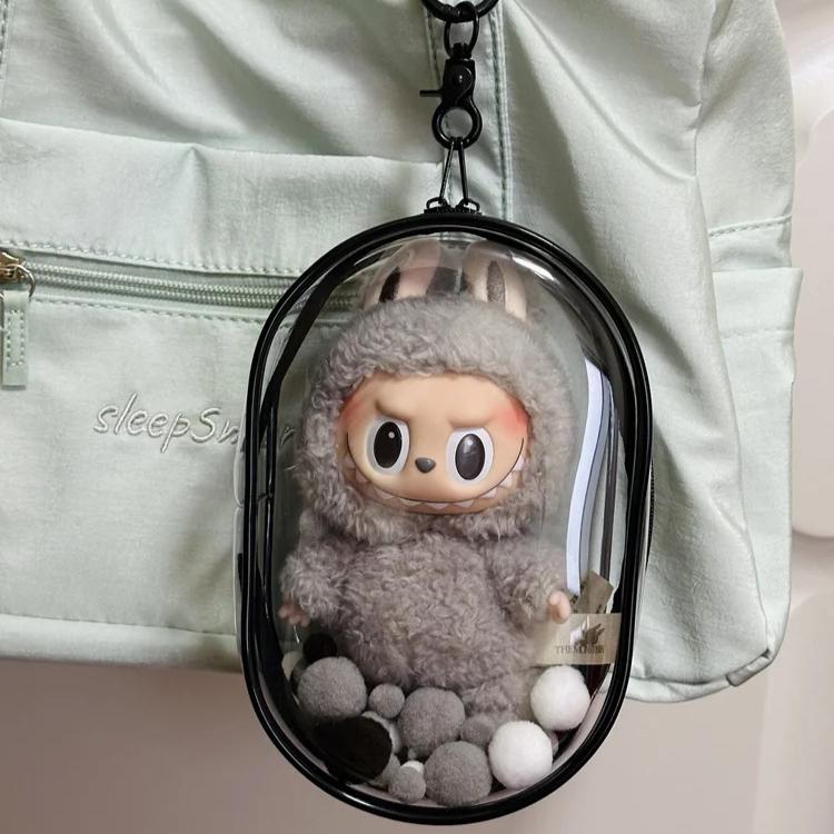 V1 V2 Labubu Protective Cover Cotton Doll Sitting Bag Transparent Doll 17cm Dustproof Hanging Plush Doll Dust Drying Doll Bag