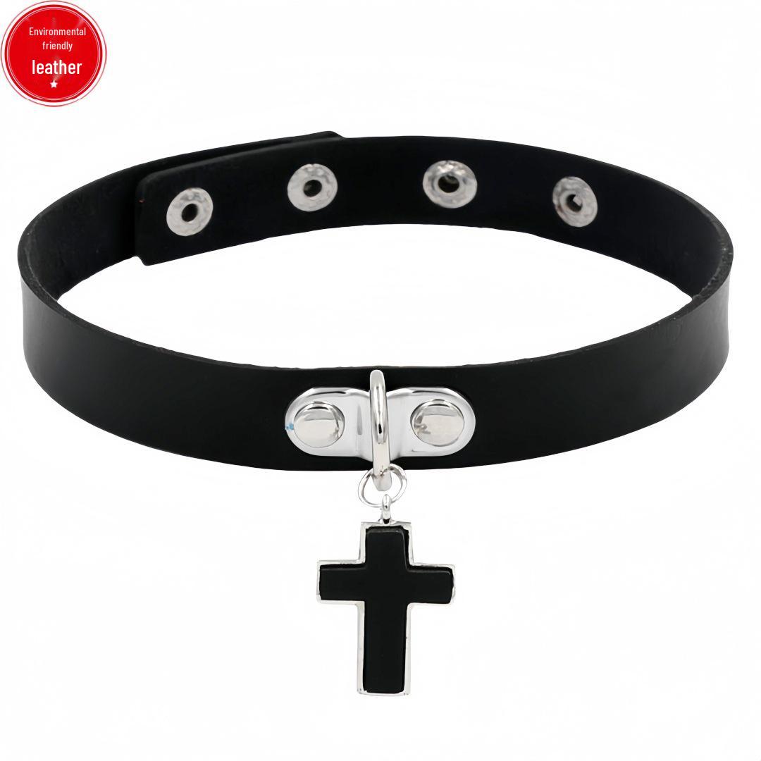 

Европейское и американское готическое ожерелье-чокер с крестом из искусственной кожи