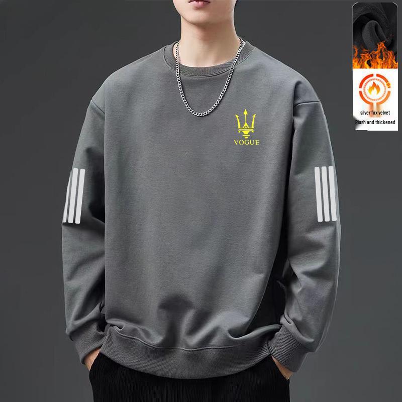 Men's 2025 Autumn American Style Heavyweight Loose Fit Long Sleeve Hoodie with Round Neck and Plus Velvet - Trendy and Versatile Sportswear.