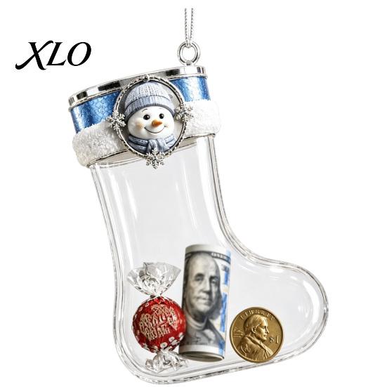 3D Three Dimensional Gift Ornaments Fillable Christmas Stocking Acrylic Ornament, Transparent Candy Filled Tree Small Fillers for Holidays Hanging