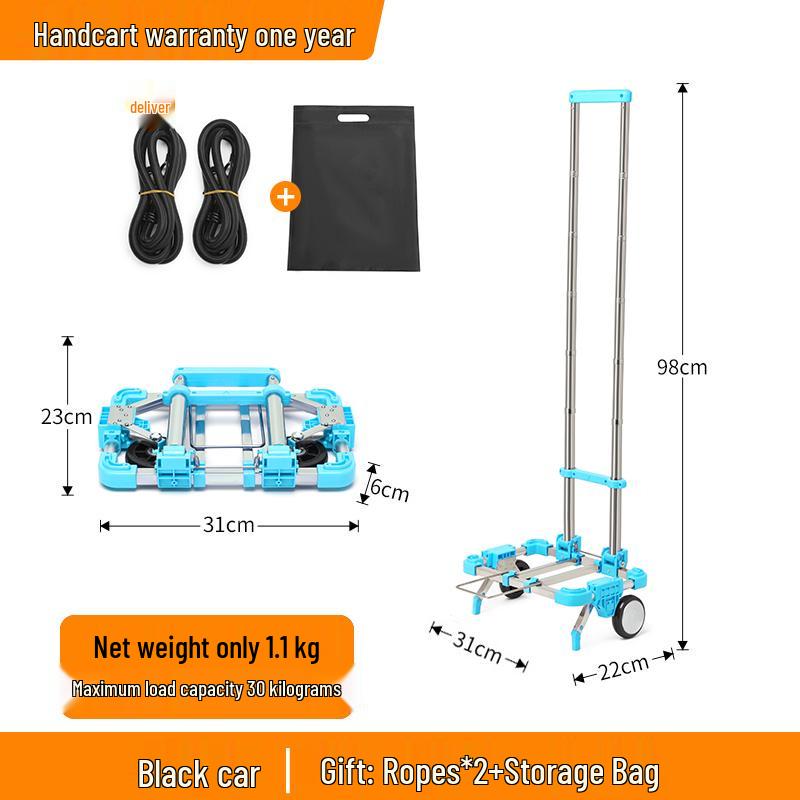Kompakt hopfällbar vagn: Liten handkärra, Bagage- och lastvagn, Bärbar shoppinglösning.