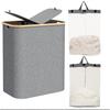 Zusammenklappbarer schmaler Wäschekorb mit Deckel Bambusgriffe Herausnehmbarer Innenbeutel Wäschekorb Behälter Faltbar Freistehend