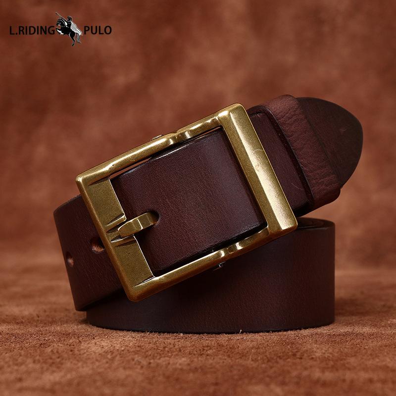 Retro Printed Genuine Leather Cowhide Copper Buckle Belt Trendy All-match Casual Jeans Belt