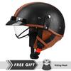 DOT Approved Retro Half Face Motorcycle Helmets Leather Vintage 1/2 Half Helmets Built In Lens Low Profile Open Face Helmets