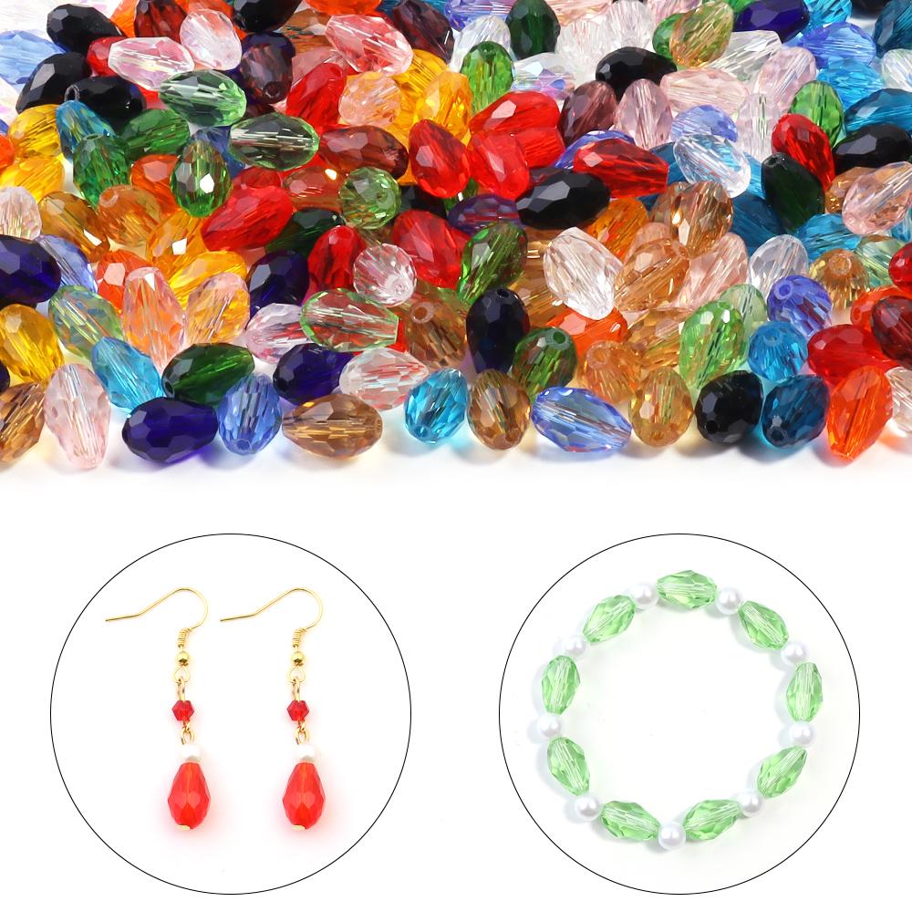 50pcs/lot 8x12mm Droplet Shaped Crystal Beads Colorful Loose Spaced Faceted Glass Beads For DIY Exquisite Bracelet Earring Gifts
