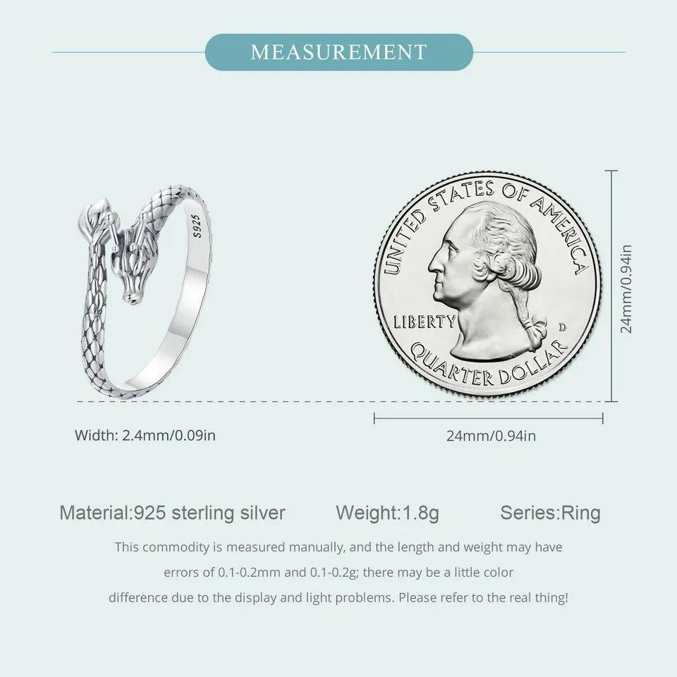 WOSTU Vintage 925 Sterling Silver Dragon Opening Ring For Women Lucky Gothic Animal Stackable Rings Party Punk Hiphop Gift
