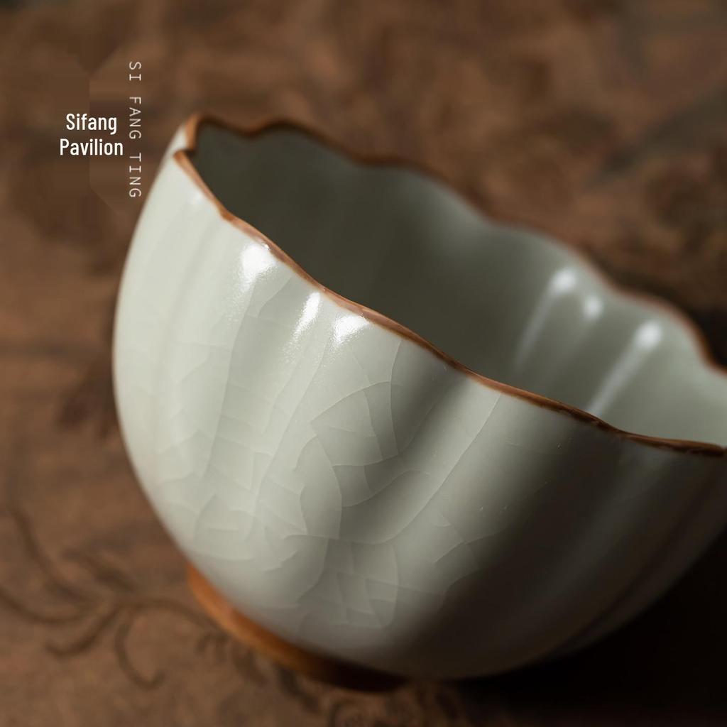 Ru Kiln Crackle Ceramic Kung Fu Tea Cup Set – Handmade Large Tasting Cups with Gift Box