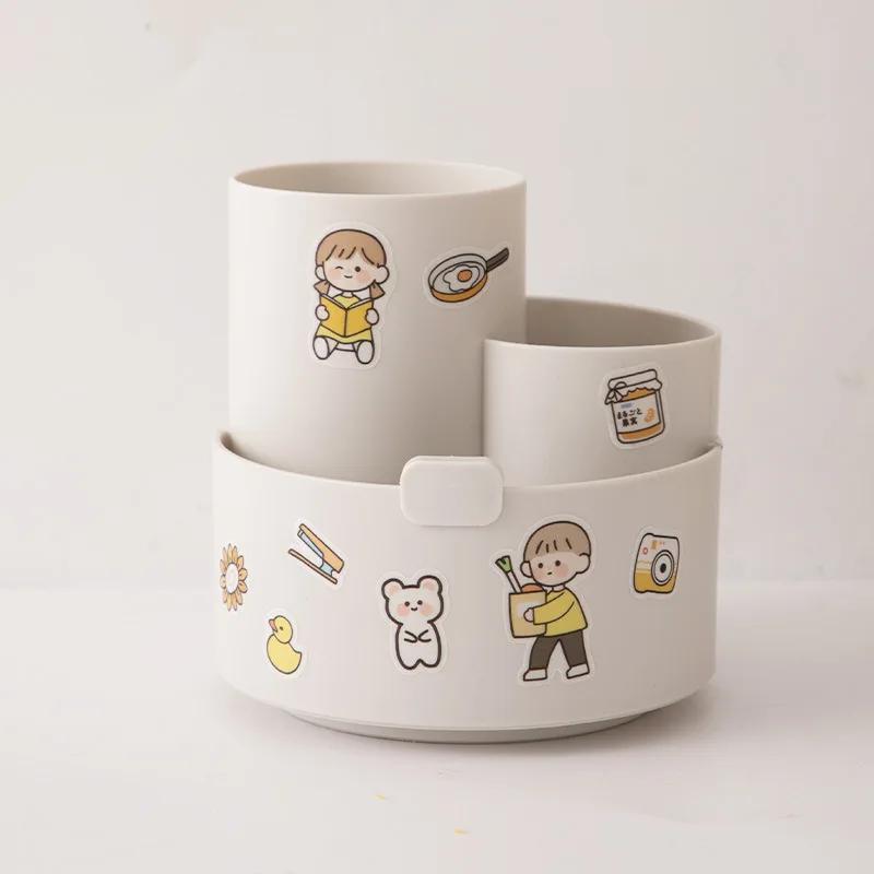 Kawaii Plastic Multifunctional Desktop Organizer Pen Holder Phone Stand Holder Rotating Pen Holder School Stationery