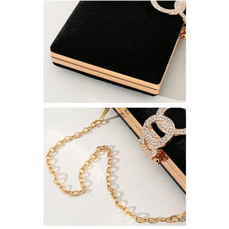Elegant Solid Velvet Evening Clutch Rhinestone Decor Chain Handbag Luxury Formal Women Purse For Party Banquet