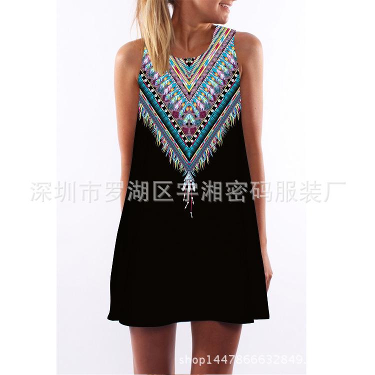 European and American Hot-selling New Digital Printing Round Neck Big Pendulum Loose Off-the-shoulder Medium and Long Vest Sleeveless Dress