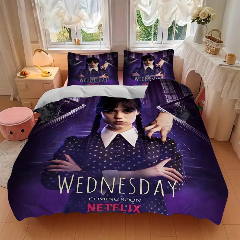 Ensemble de literie Design Costume Mercredi Addams Housse de couette Cadeau pour chambre à coucher, Comprend 1 housse et 2 taies d'oreiller, Pas d'insertB348