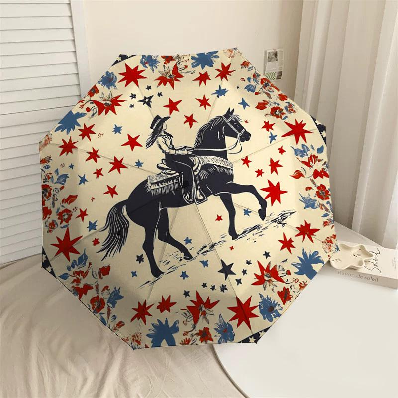 

1PC Cowgirl Horse Umbrella-8-Rib Reinforced Portable Folding Travel Suitable for All Seasons Outdoor Daily Use Is an Ideal Choice -K0335