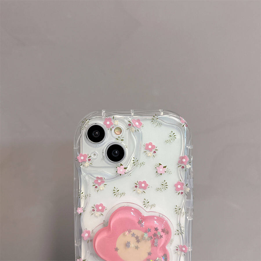 Floral Flower Bracket Case Cover for Samsung Galaxy S25 S24 FE S22 S23 Ultra Plus A56 A55 A35 A54 A15 A16 A17 5G Wavy Shell
