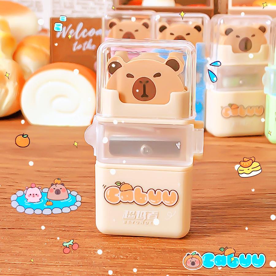 Aesthetic stationery back to school supplies Kawaii Stationery items capybara Erasers rubber cute Pencil sharpener