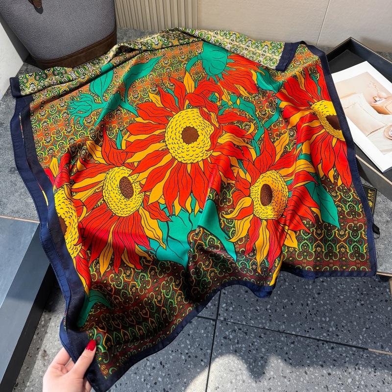 Luxury Print Silk Scarf Women'S 180*90Cm Design Polyester Material Smooth Long Scarf Spring And Autumn Soft Shawl Beach Scarf