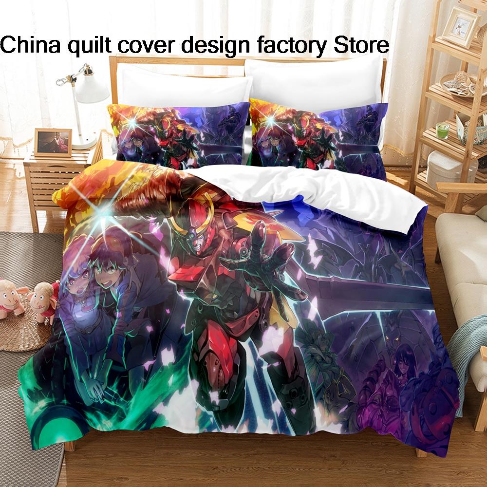 Bed linen 3Pcs Gurren Lagann Anime Bedding Set 3D Print Kamina Mecha Duvet Cover Pillowcases for Teens Fans Room Decor Gift