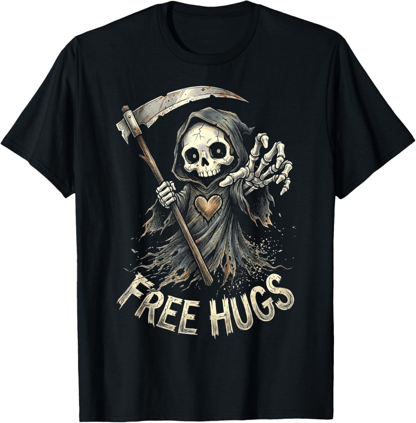 Grim Reaper Free Hugs Skeleton Dark Humor T-Shirt S разноцветный