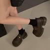 Thick-soled versatile small leather shoes women's 2025 new autumn and winter one-pedal heightening black thick heel with skirt loafer shoes
