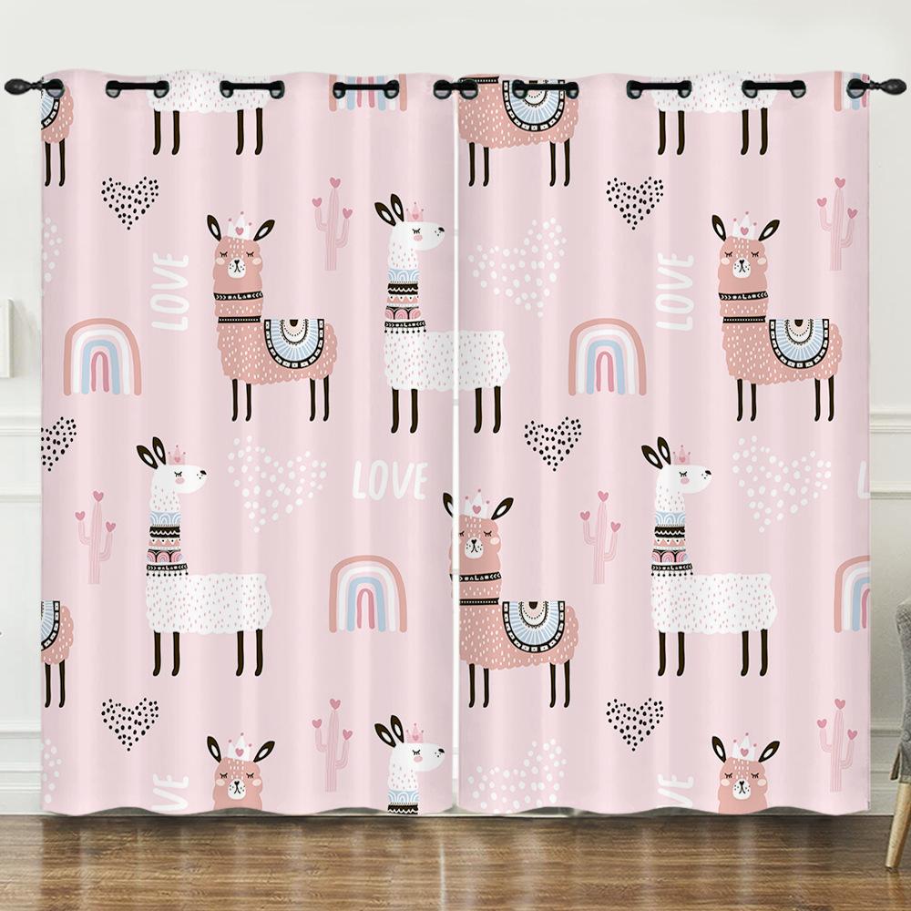 Curtain Cartoon Animal Alpaca 3D Digital Printing Blackout Curtain Punching