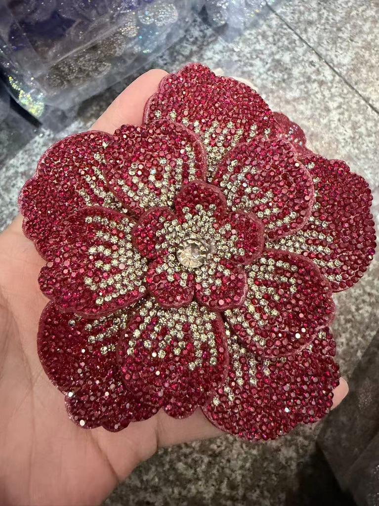 Factory Hot Sale Shoes Flower Three-layer Cloth Fabric Patch Flower Rhinestone Handmade DIY Clothing Bag Accessories