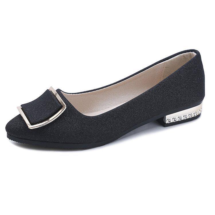 

Туфли женские женские с блестками, квадратной пряжкой, на низком каблуке, с заостренным носком, женские кожаные толстые туфли Single998 40 чёрный