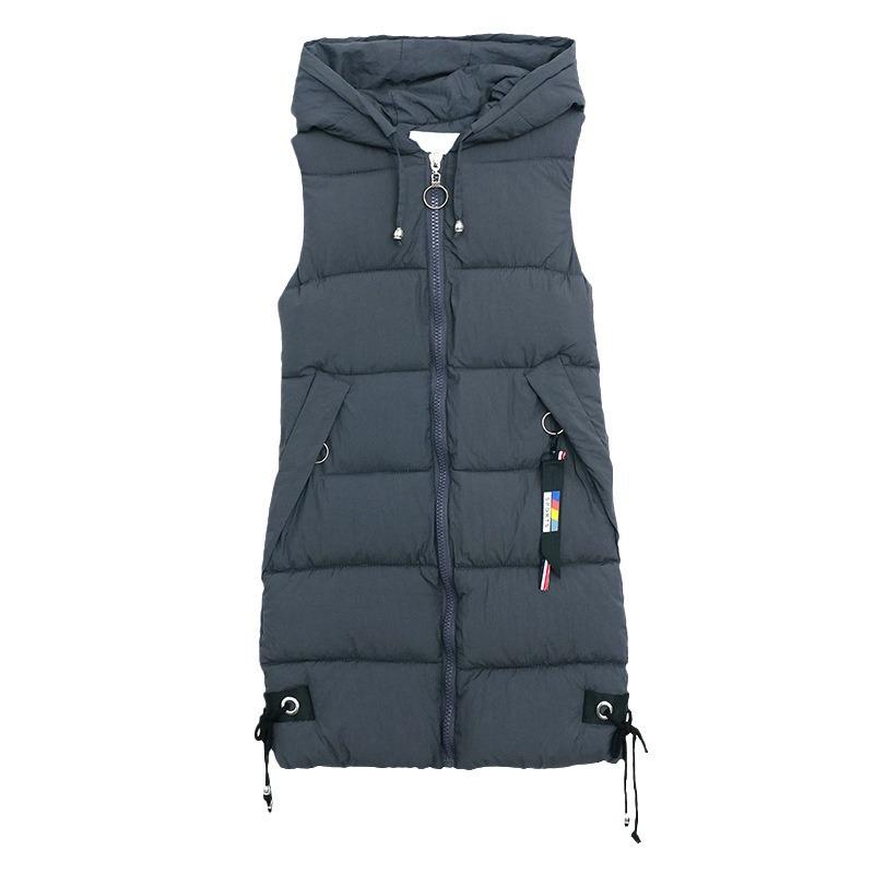 Women's Slim Hooded Cotton Vest - Medium-Length, Autumn/Winter, Korean Style, Plus Size, Fashionable