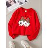 European sizes Girls' Soft Crewneck Sweatshirt Cute Cat with Cherry & Hearts Print, Casual All-Match, Ideal Holiday Present
