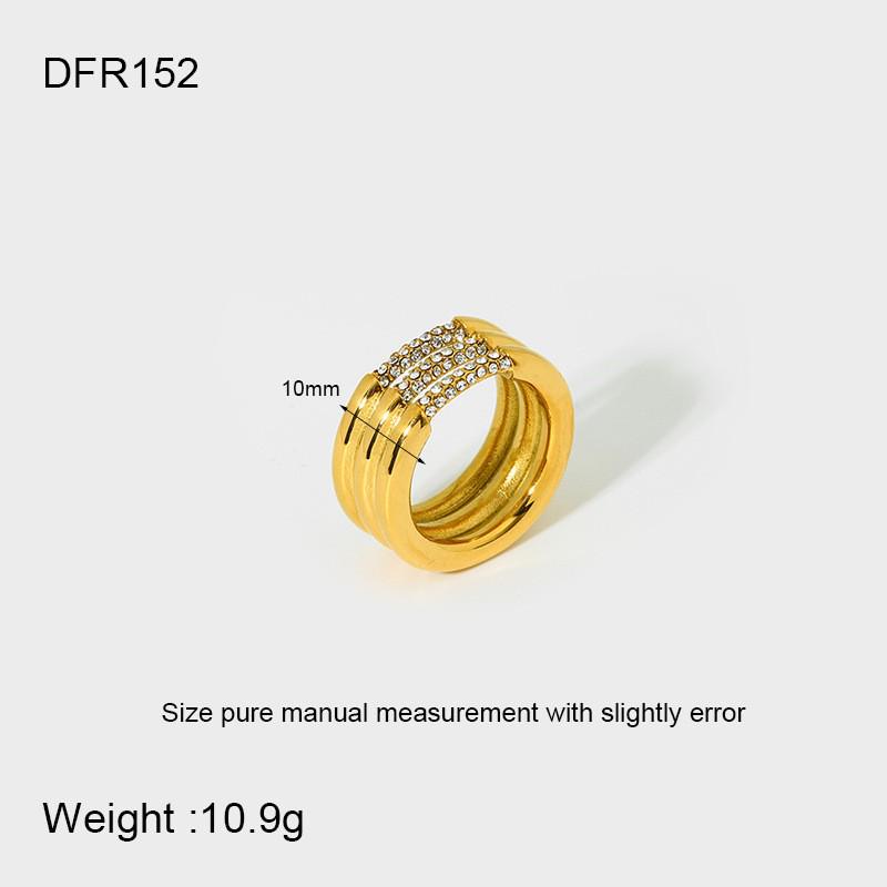 18K Gold Plated Zircon Geometric Multi-layer Spiral Ring for Women - Waterproof Stainless Steel with Rhinestones