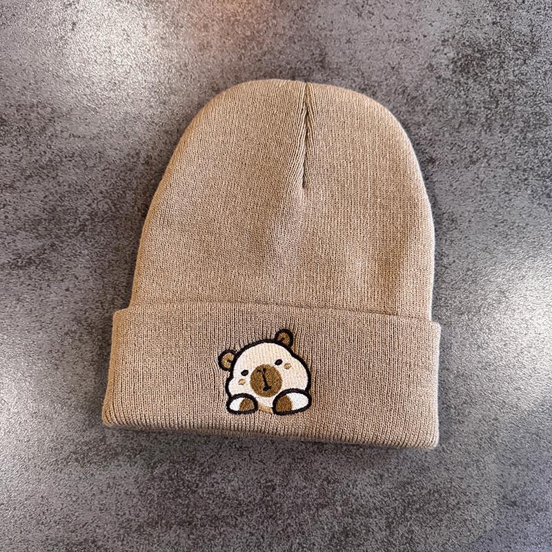 Fashion Knitted Hat With Capybara Embroidery Design Suitable For Daily Use