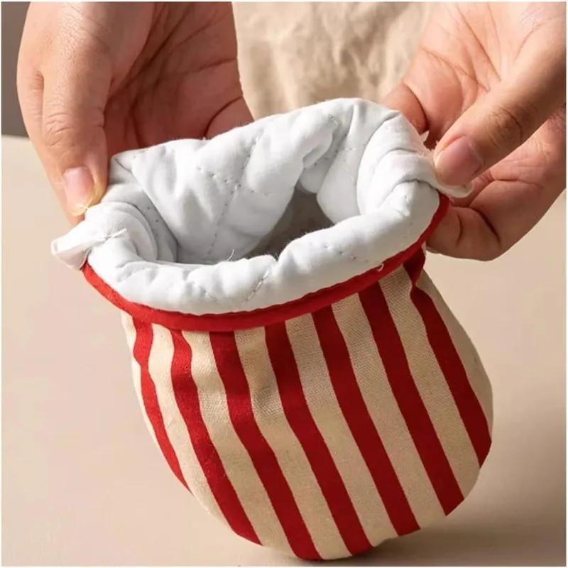 Hitzebeständige Ofenhandschuhe Streifenmuster Mini-Backhandschuhe mit Aufhängeschlaufen zum Kochen Grillen Küchen Sicherheit