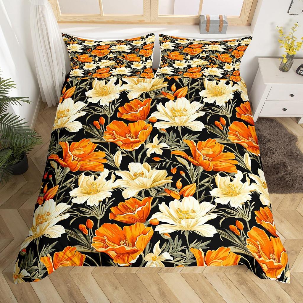 Botanical Lily Duvet Cover Twin Full Queen King Chic Floral Comforter Cover Boho Flower Bedding Set Watercolor Petals Bed Set