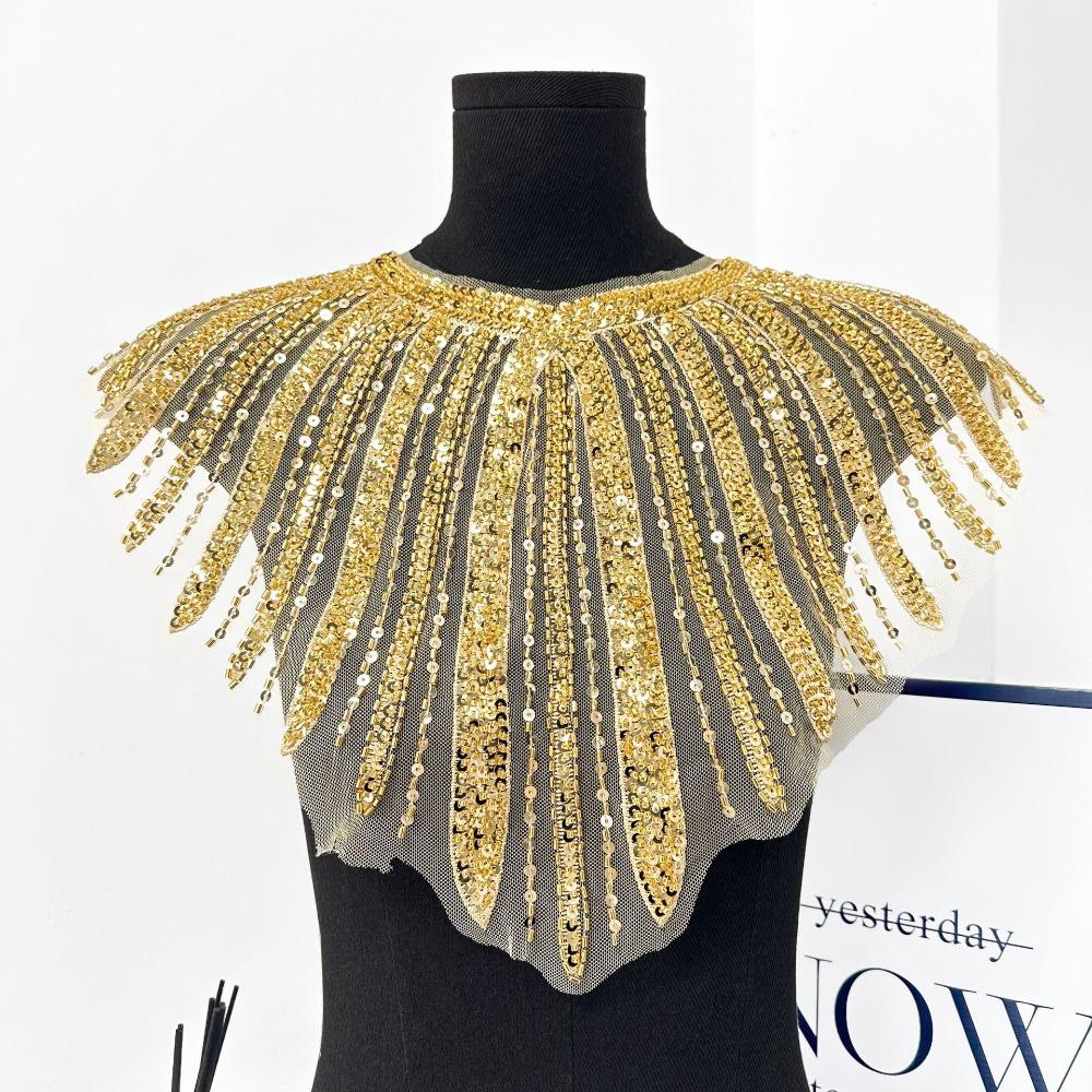 Fashion Polyester Beaded Applique Sew On DIY Neckline Patch Shining Lace Tassel Collar Appliques Apparel Decoration
