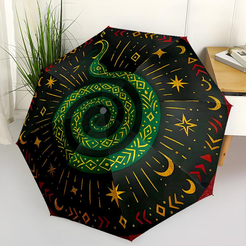 Snake Theme Design Folding Umbrella-Fashionable Auto-Open Design 8 Iron Ribs Plastic Handle Foldable Sunshade,Perfect Gifts