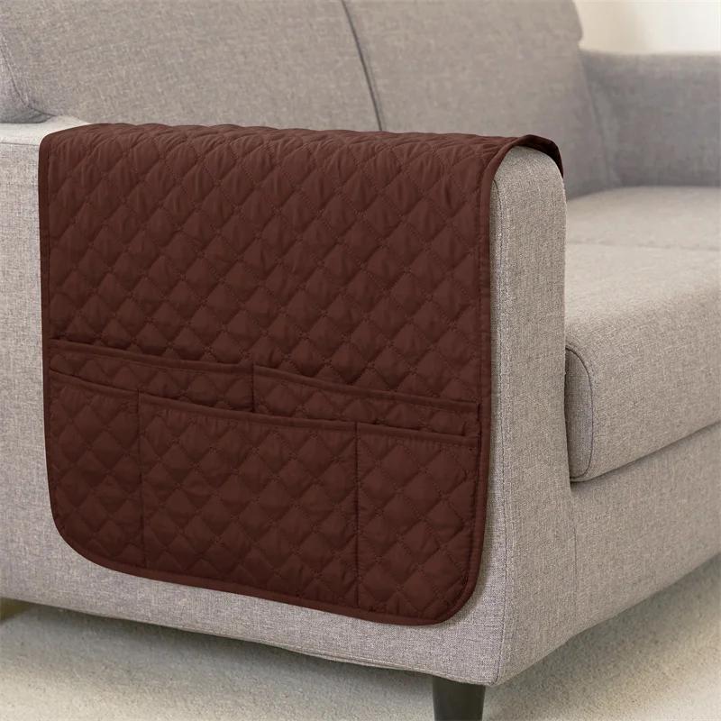 Double Pocket Sofa Side Cover Water Repellent Sofa Armrest Slipcover Solid Color Dust-proof Chair Armrest Storage Bag for Home
